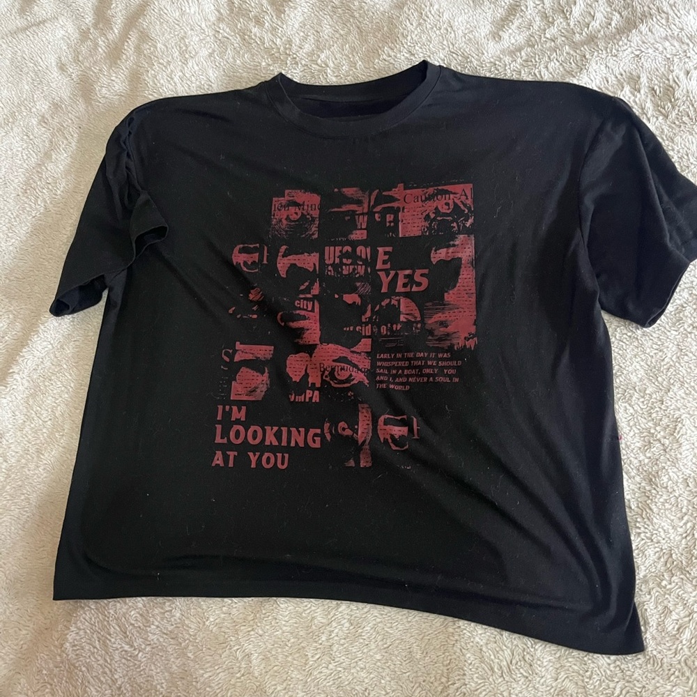 NWOT Edgy Distressed Graphic Tee | Black & Red Cyber Grunge Punk Top